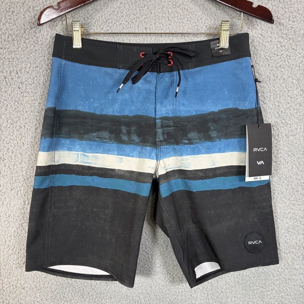 RVCA Board Shorts Mens Size 28 Blue Black Stringer Trunk Pockets Drawstring New